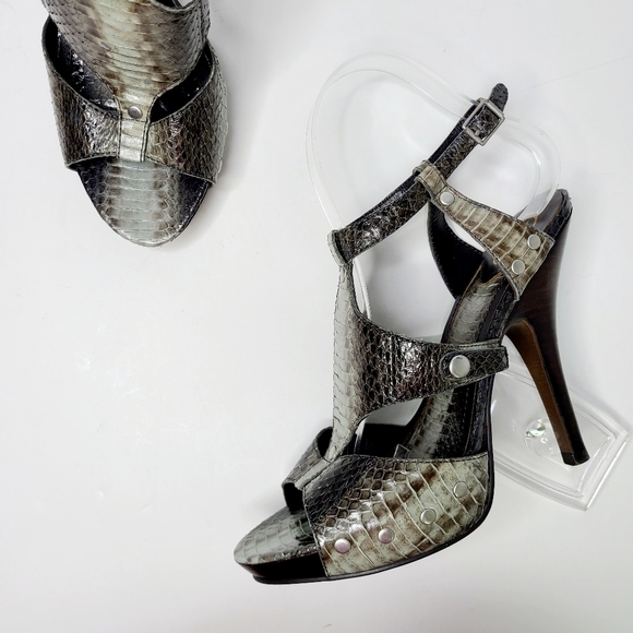 Ash Patent Leather Gray Reptile Snakeksin Platform Heels - Picture 5 of 10
